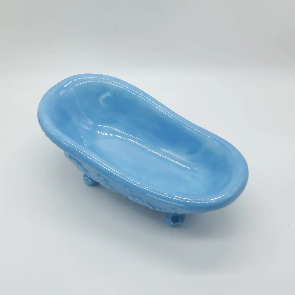 Vintage Arnel 1975 Footed Blue Floral Bathtub Soap Dish